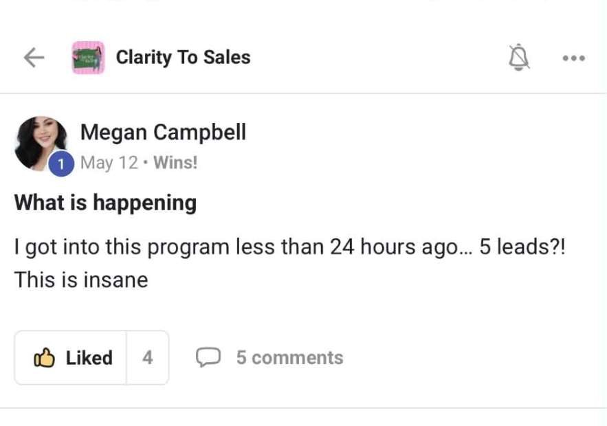 Megan Campbell — 5 leads in the first 24 hours