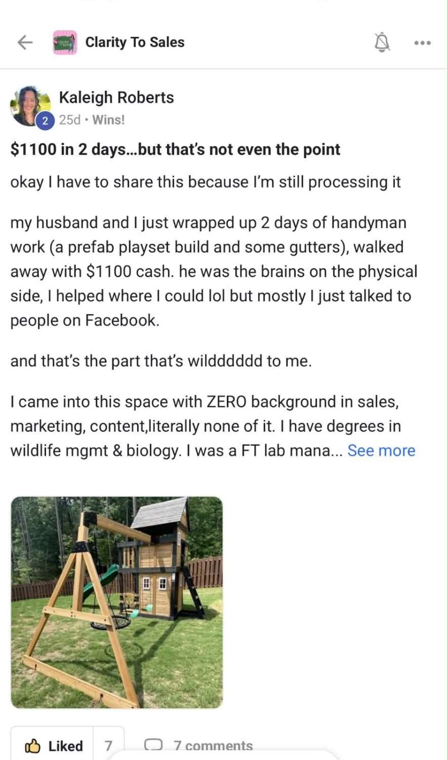 Kaleigh Roberts — $1,100 in 2 days… but that's not the point